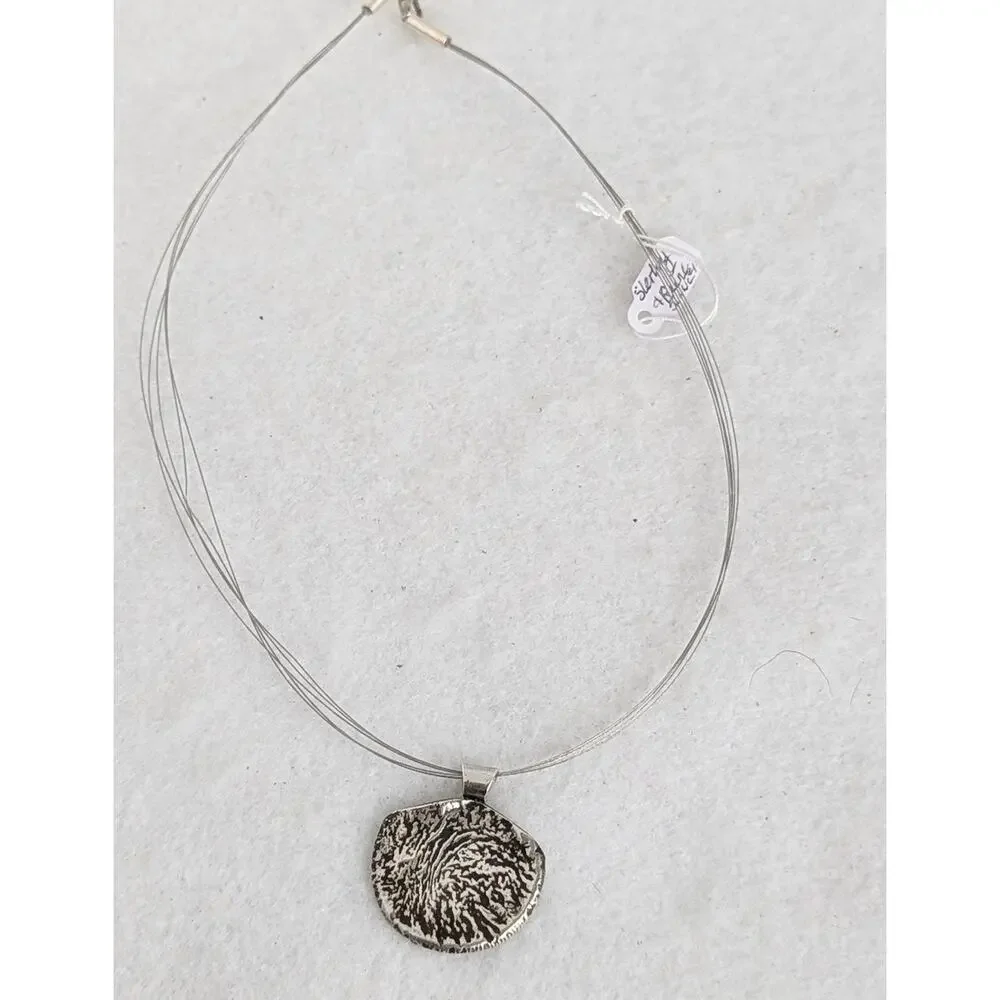 Silver coin pendant Reticulated sterling bail wire necklace 16